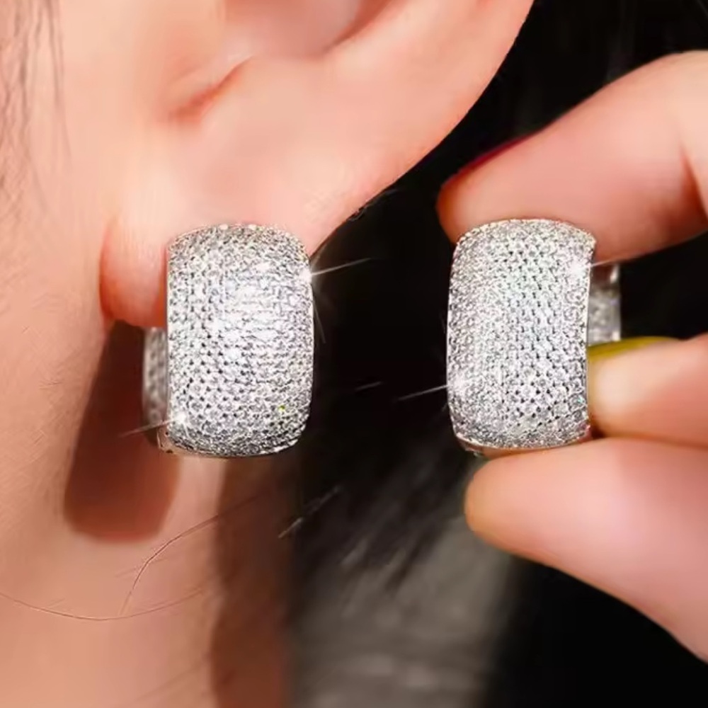 14k 2.5ct Pave Hoops - Picture 3 of 14